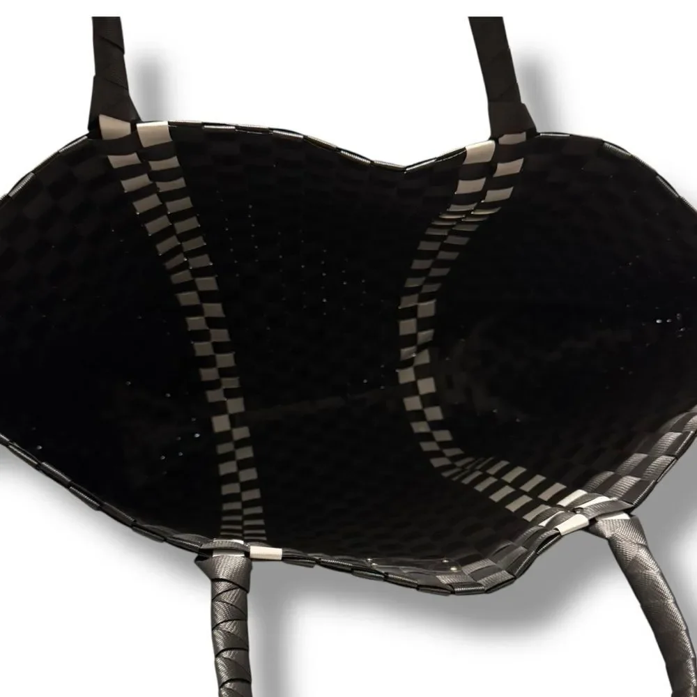 Kate Spade Large Woven Tote Black White Checkered Coastal Clean Girl Style
